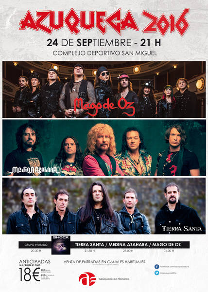 A la venta las entradas para el concierto de Mago de Öz, Medina Azahara y Tierra Santa en Azuqueca