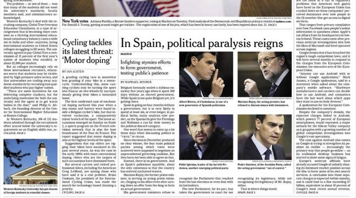 El "New York Times" pide a Pedro Sánchez que se abstenga y deje gobernar a Rajoy