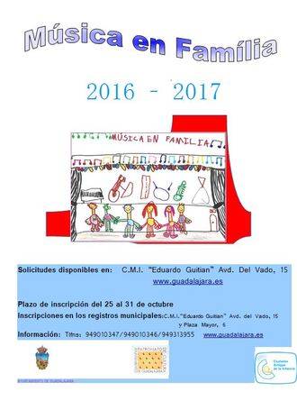 Este martes se abre el plazo para participar en el programa Música en Familia en Guadalajara